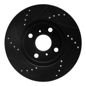 Scion xB Brake Rotor (1) - Front Right - R1 Concepts - Drilled & Slotted - Black - `04-`06